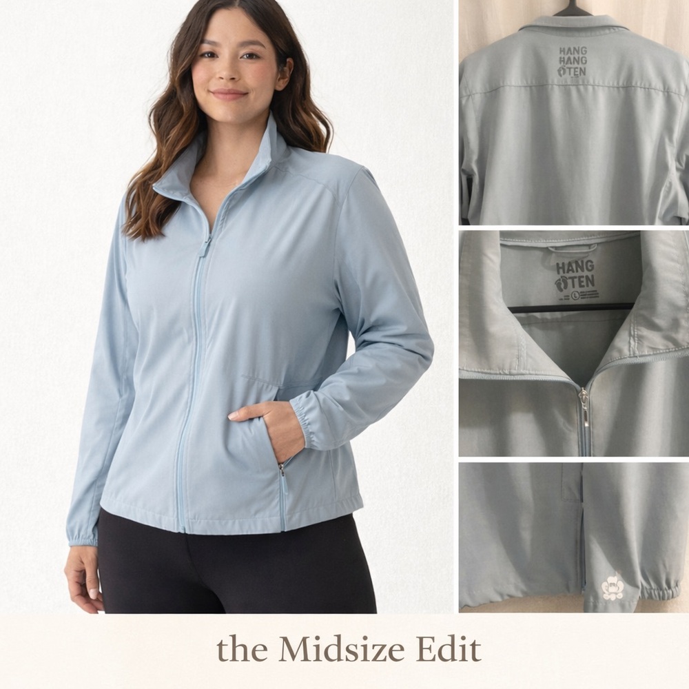 Hang Ten Lightweight Zip Jacket Size Large | Sporty Coastal Athleisure